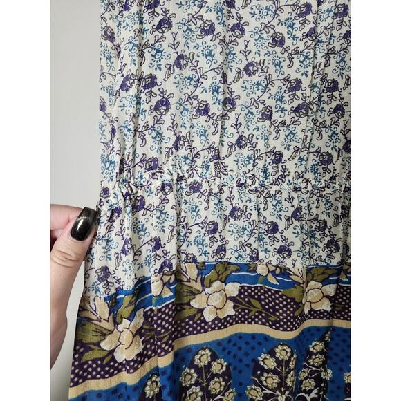 Lucky Brand Savannah Gypsy Boho Peasant Top Blouse Size Medium Blue Floral - Picture 5 of 8